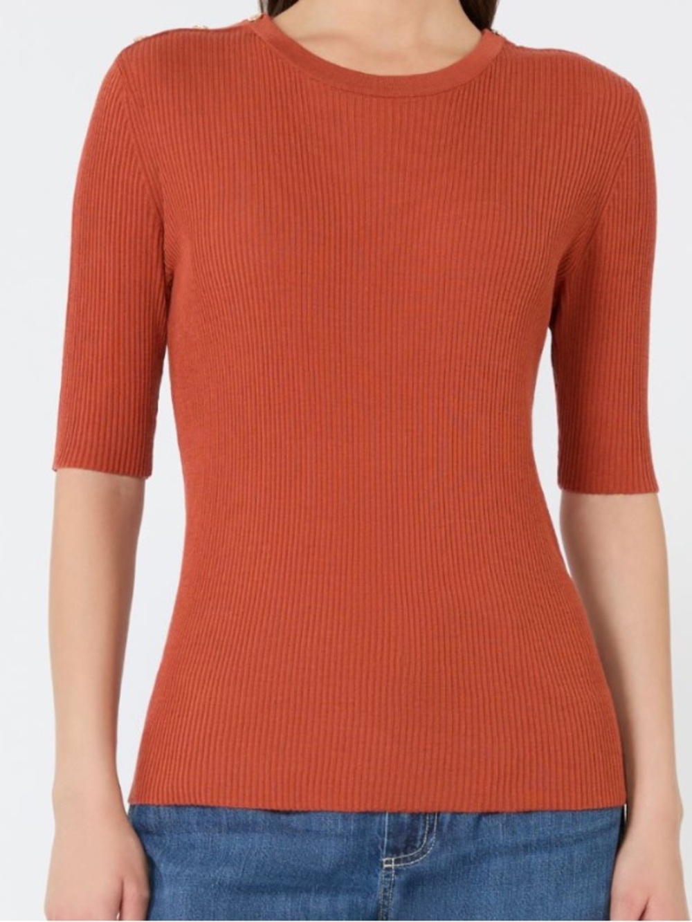 Reformation Orange Rust Ribbed Short-Sleeve Tencel Sweater Size XL